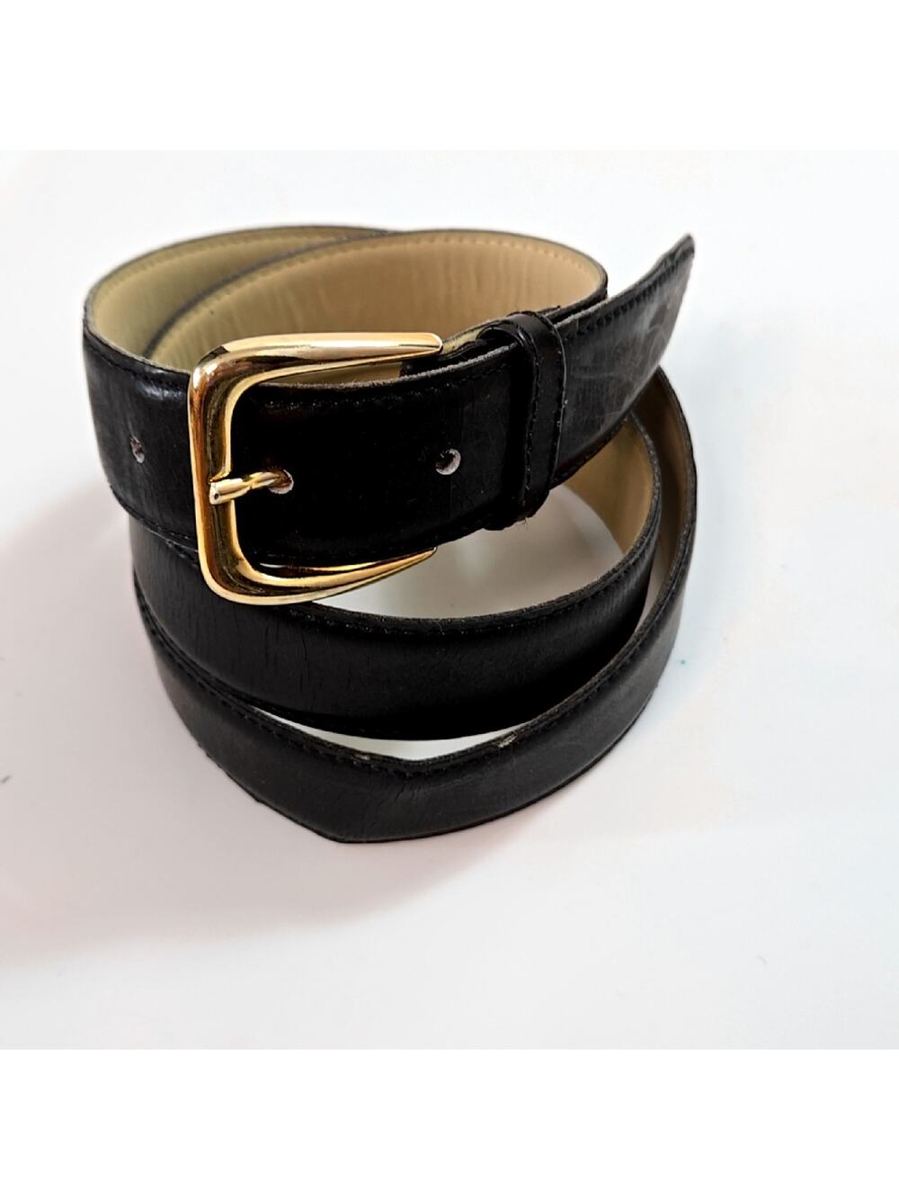 Vintage Lucido Aniline Leather Black Men's Dress Belt Size 38 Gold Buckle